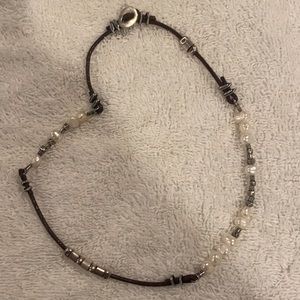 Silpada silver, pearl and leather necklace